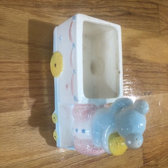 vintage relpo teddybear on a train planter #4769 - Picture 4 of 4